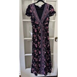 BONGO Dress Floral Faux Wrap Long Maxi Womens S